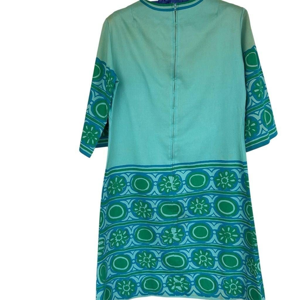 1960s Vera Neumann Dress Mod Psychedelic Floral Aqua Shift 10 for Lord & Taylor
