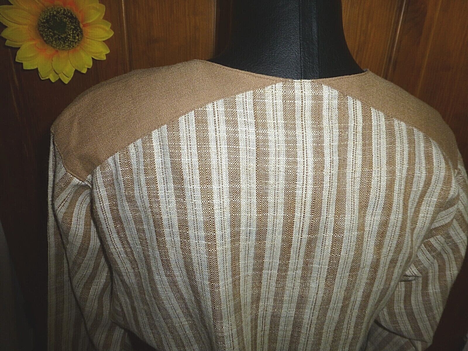 New VTG 1970s 70s Stripe Woven Shift Cocktail Secretary Modest Midi Dress
