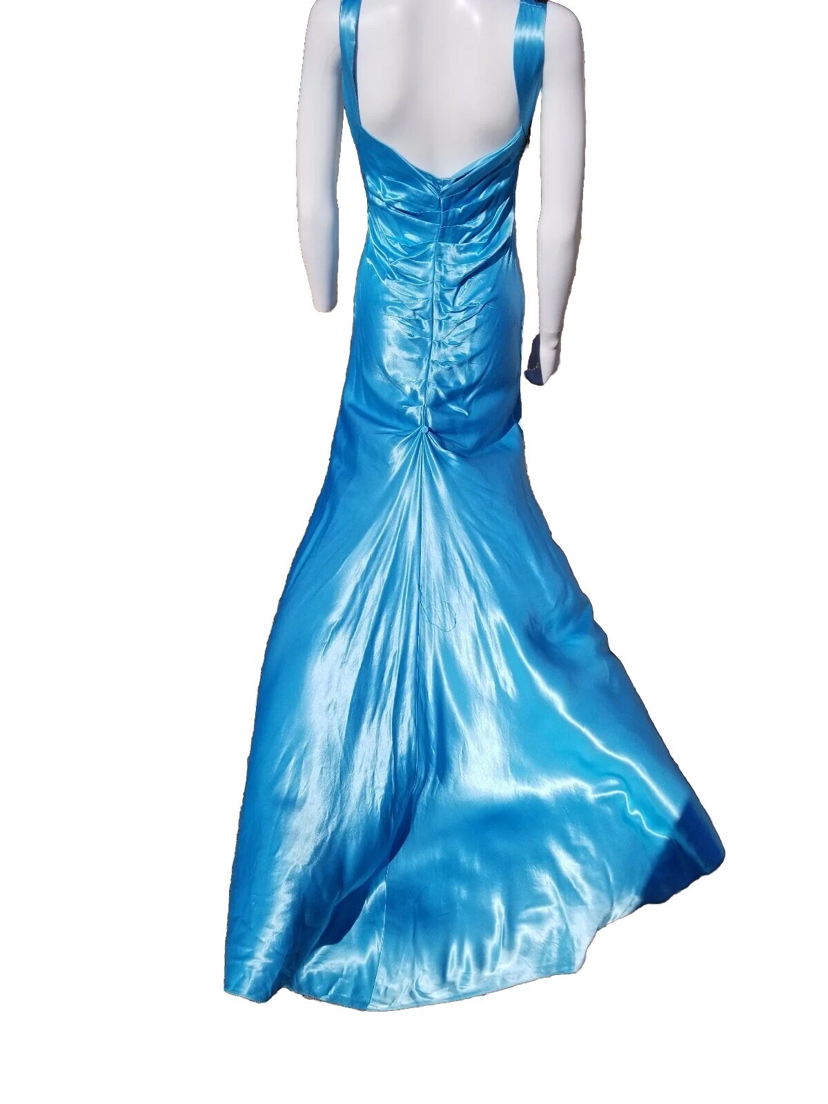 Vtg 90s Zum Zum Niki Livas Blue Satin Bias Cocktail Gown Ruched Back prom dress