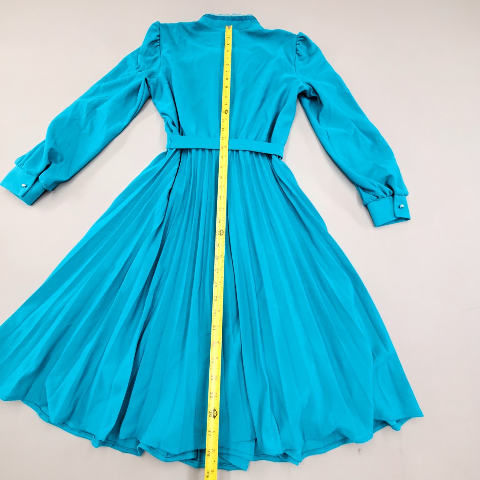 Vintage 60s 70sPoly Knit High Neckline Ruffle Trim Montgomery Ward Dress
