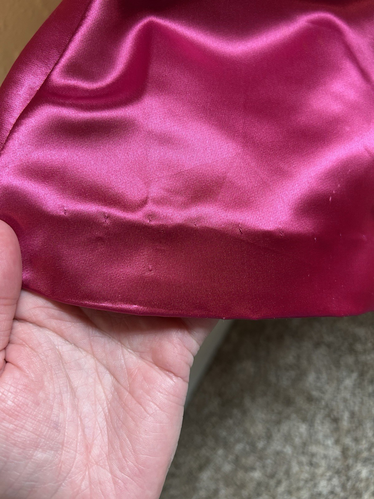Vintage Handmade Fuschia Satin 1960s Midi Dress With Adjustable Bow Tie Cinch