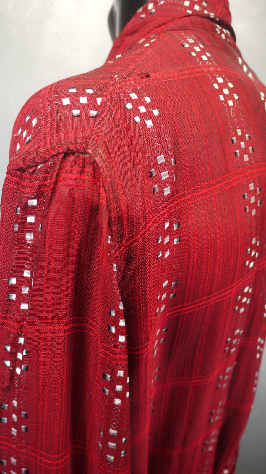 Elegant VTG Men’s St. MORITZ Acetate Rayon Loungewear RED Smoking FANCY Robe L