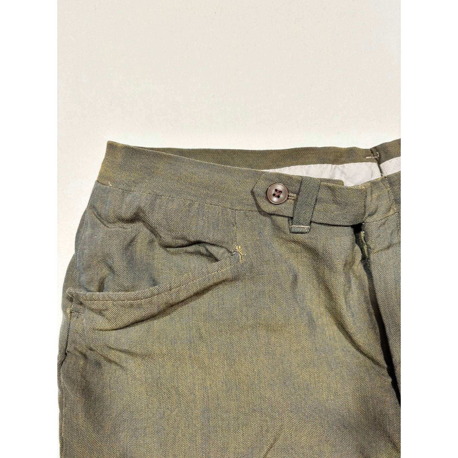 Vintage Diplomat Mens 2 Piece Suit Olive Green Mandarin Made in USA 28×22.5