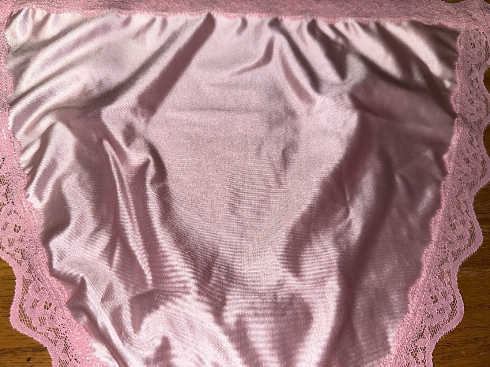 Glossy Pink 2nd Skin Satin & Lace Buttery Soft String Bikini Pantie XL NEW