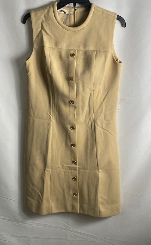 Vintage 70s Alison Ayre Women’s Tan Sleeveless Button Front Shift Dress ILGWU