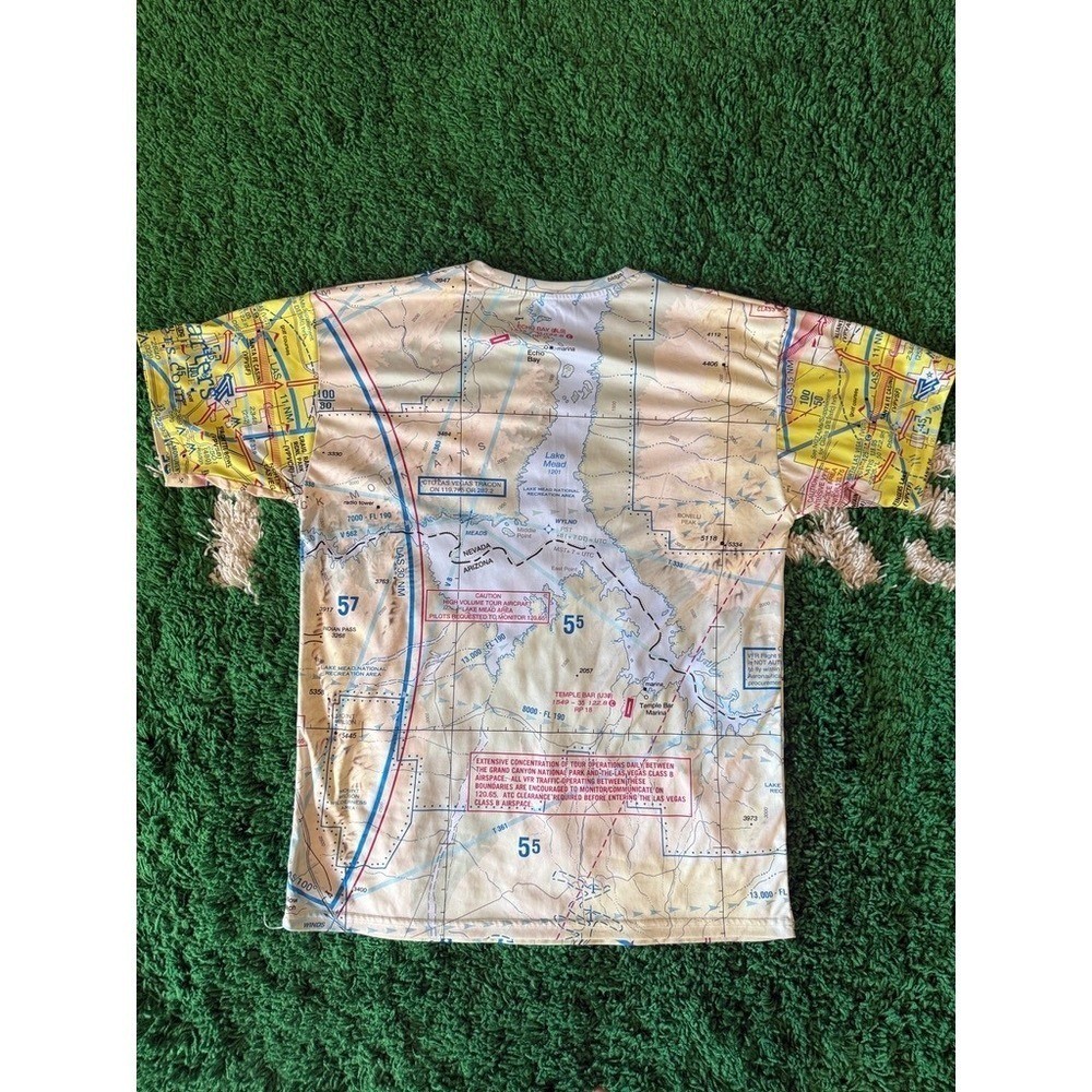 Mens Aviation Map Print Graphic T Shirt Large All Over Print Las Vegas Airway