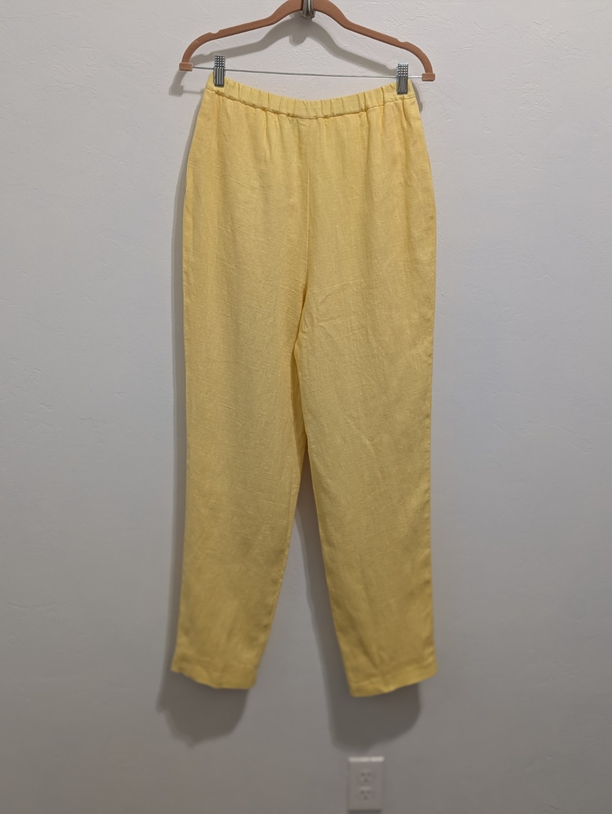 Vintage 90s Harvé Benard 100% Linen Yellow Blazer Pantsuit Set Women’s Size 6,8