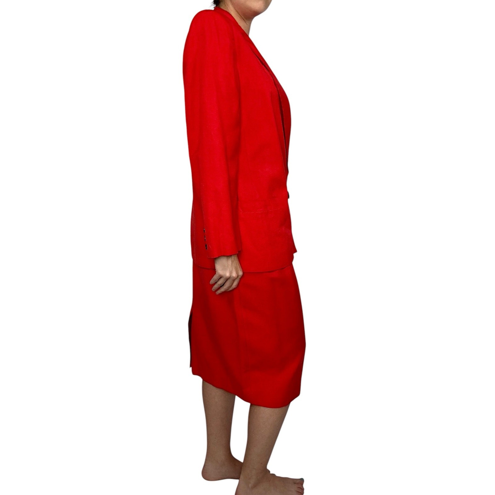 Vintage Christian Dior The Suit Red Rayon Skirt Suit Set 1990s Double Breasted