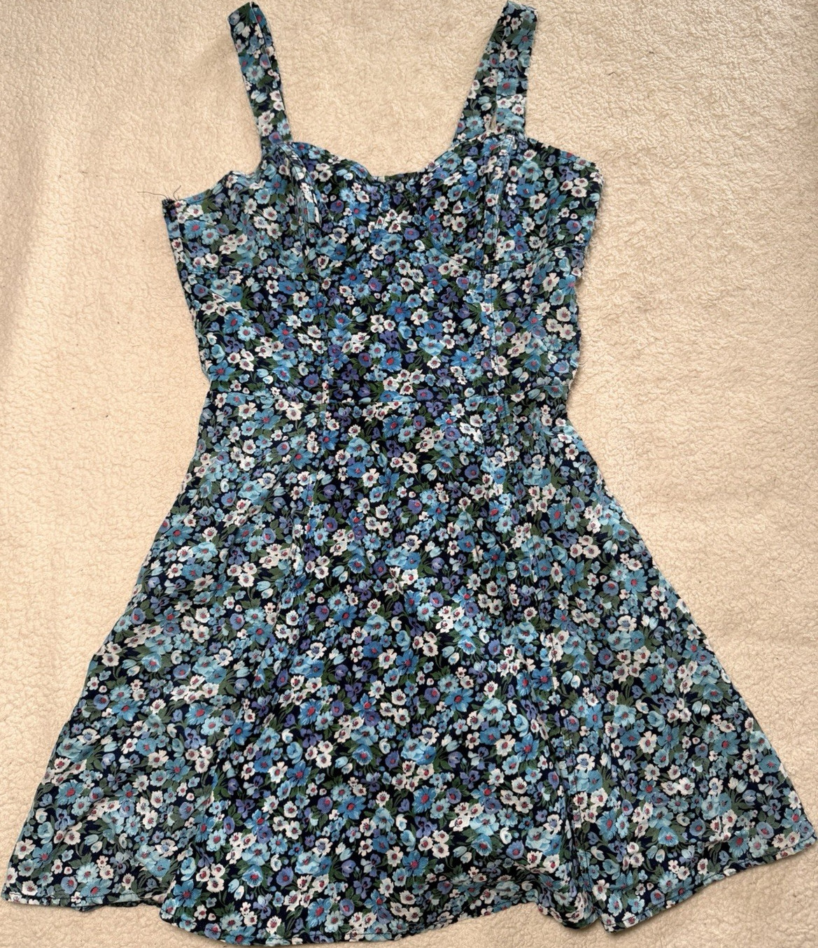 YES Clothing Co. 1990s Juniors Floral Blue Cotton Sundress Size 11 Original