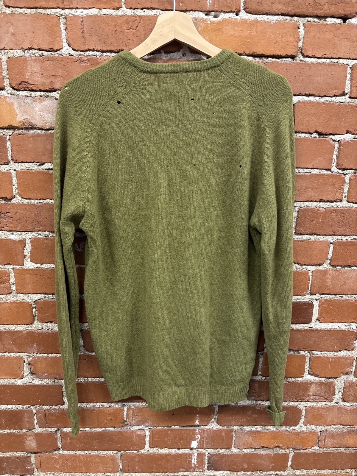 Vintage 60s Saxony Cashmere Lambswool Sweater L Green V-Neck Grunge