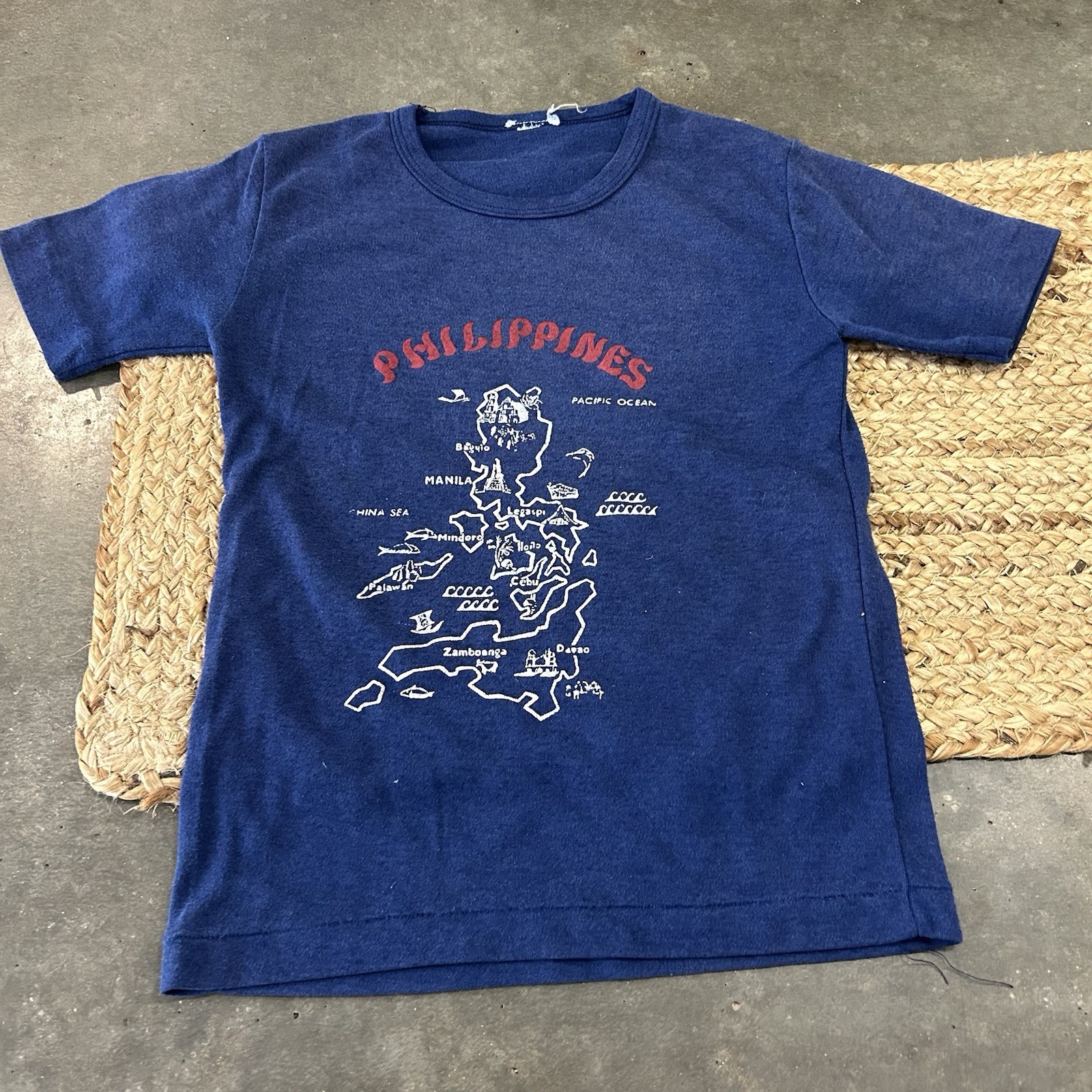 Vintage Philippines Single Stitch Youth Shirt Tourist Navy Blue 13” Across Chest