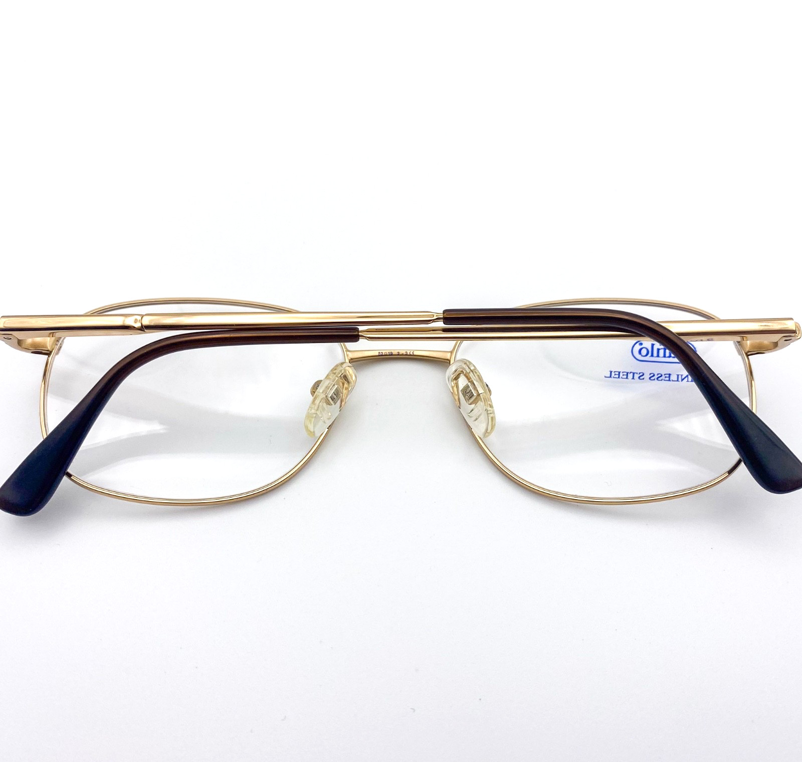 NOS 1990s Safilo Elasta Vintage Gold Stainless Steel Eyeglasses Oval Frames