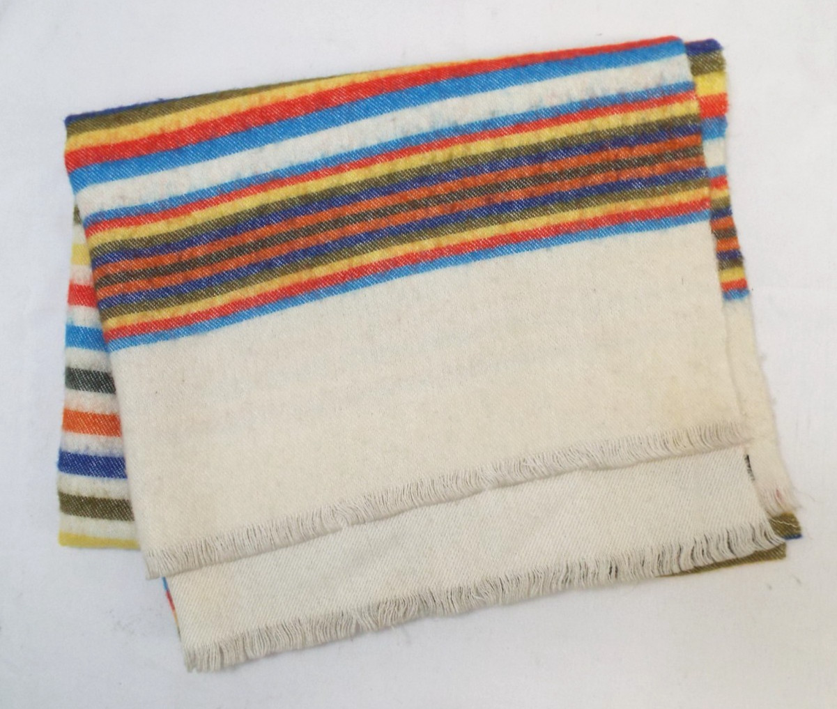 Vintage 1980s KENZO Wool Blend Striped Shawl Scarf Wrap SIGNED Cream Multicolor