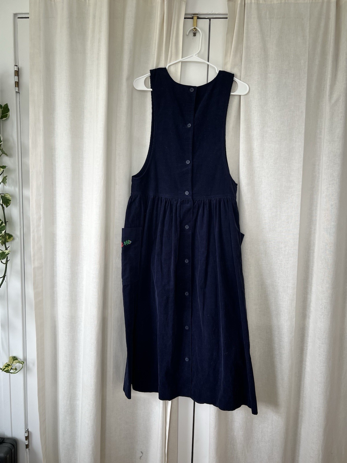 Susan Bristol Vintage 90s Corduroy Blue Maxi Midi Dress Overalls Size 10 Boho