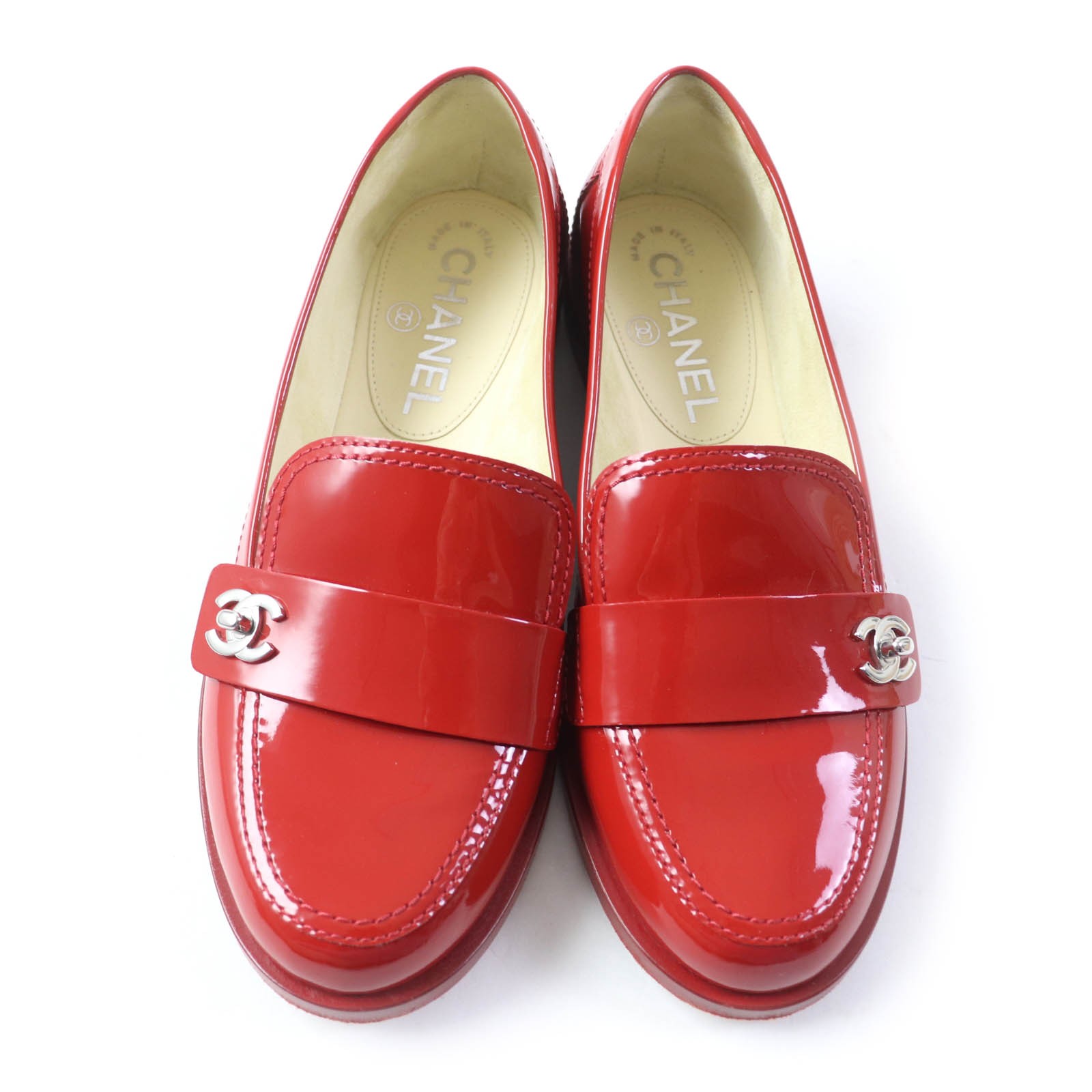 Chanel Patent Leather Loafers Red Silver 35 1/2C – DUTY FREE