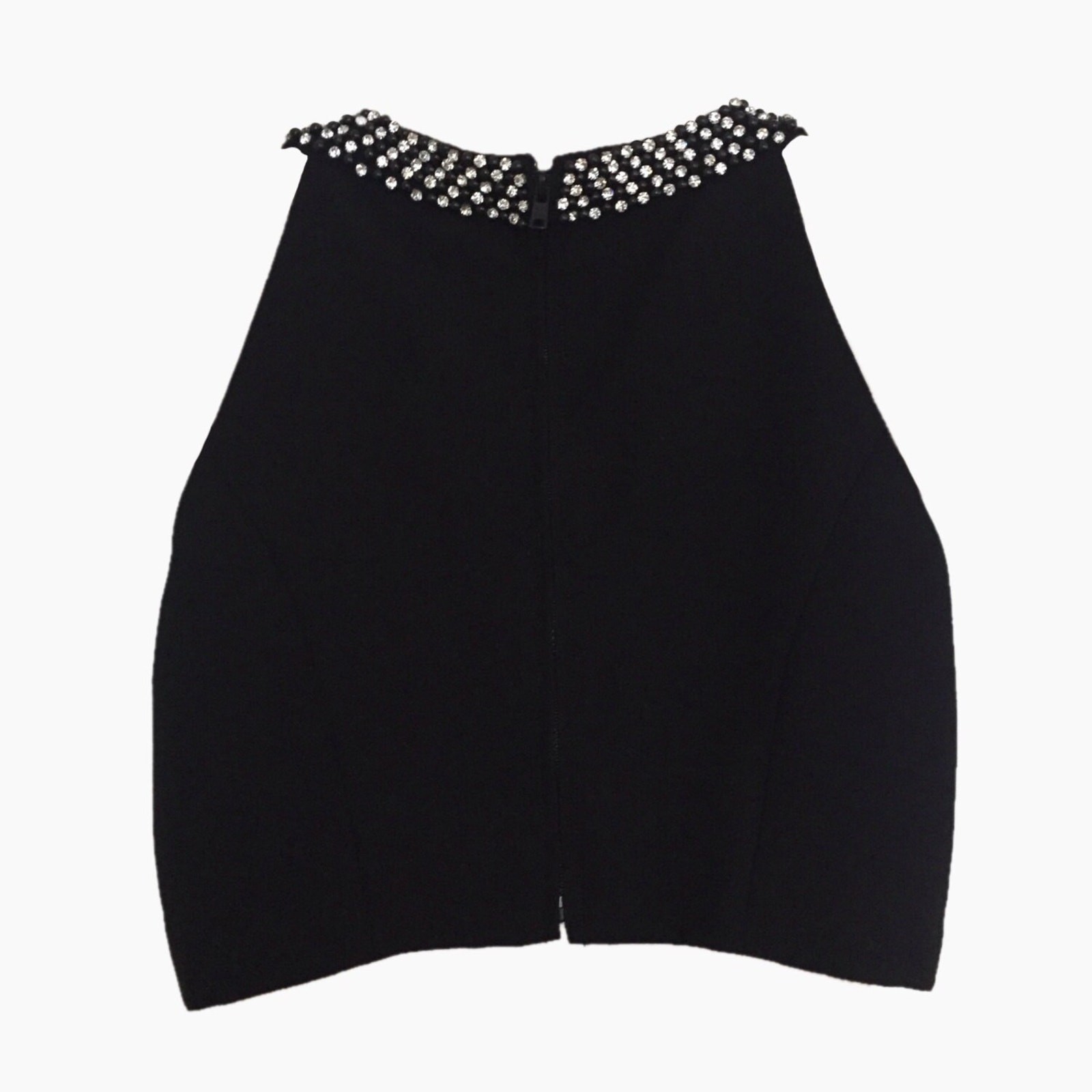 1990’s Dressy Sleeveless Crop Top with 360º Rhinestone + Beaded Collar