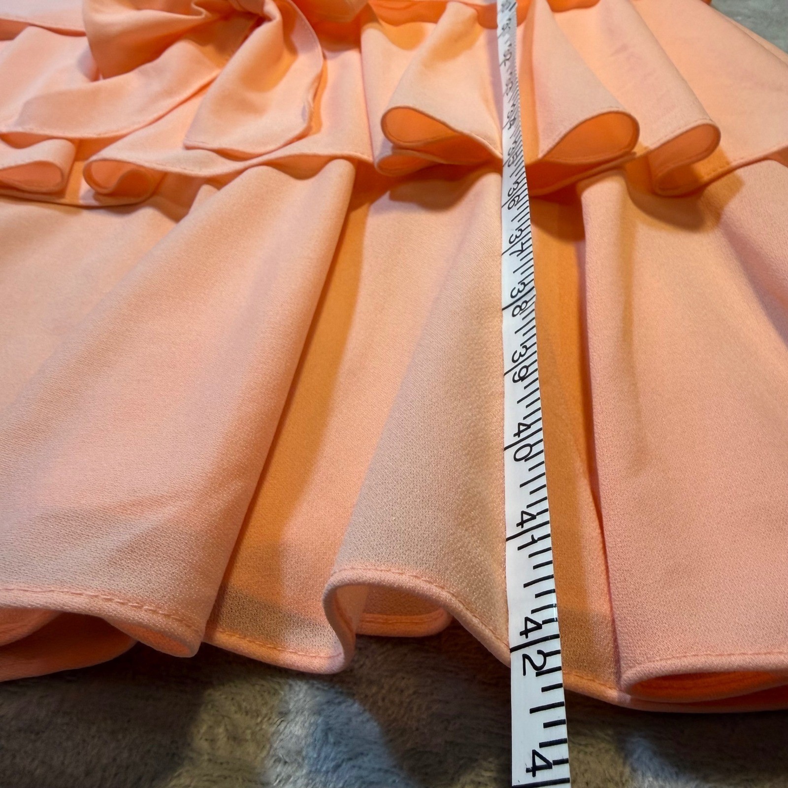 Vintage 80s Peach Drop Waist Tiered Ruffle Dress Beaded Pearl Shoulder Peach 18