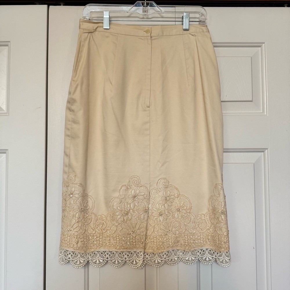 Jessica McClintock Vintage Off White Bridal 2-Piece Coquette Lace Trim Suit