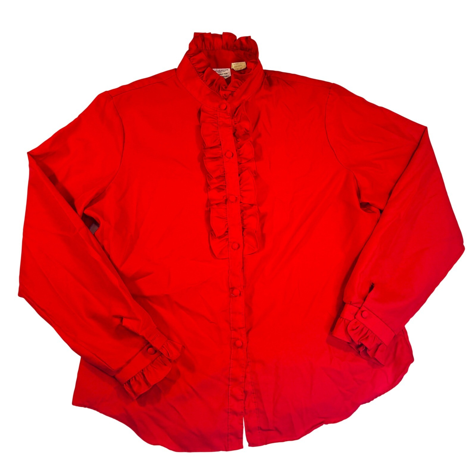 Vintage JCPenney Fashions Red Ruffle Neck Long Sleeve Blouse Size 18 Large