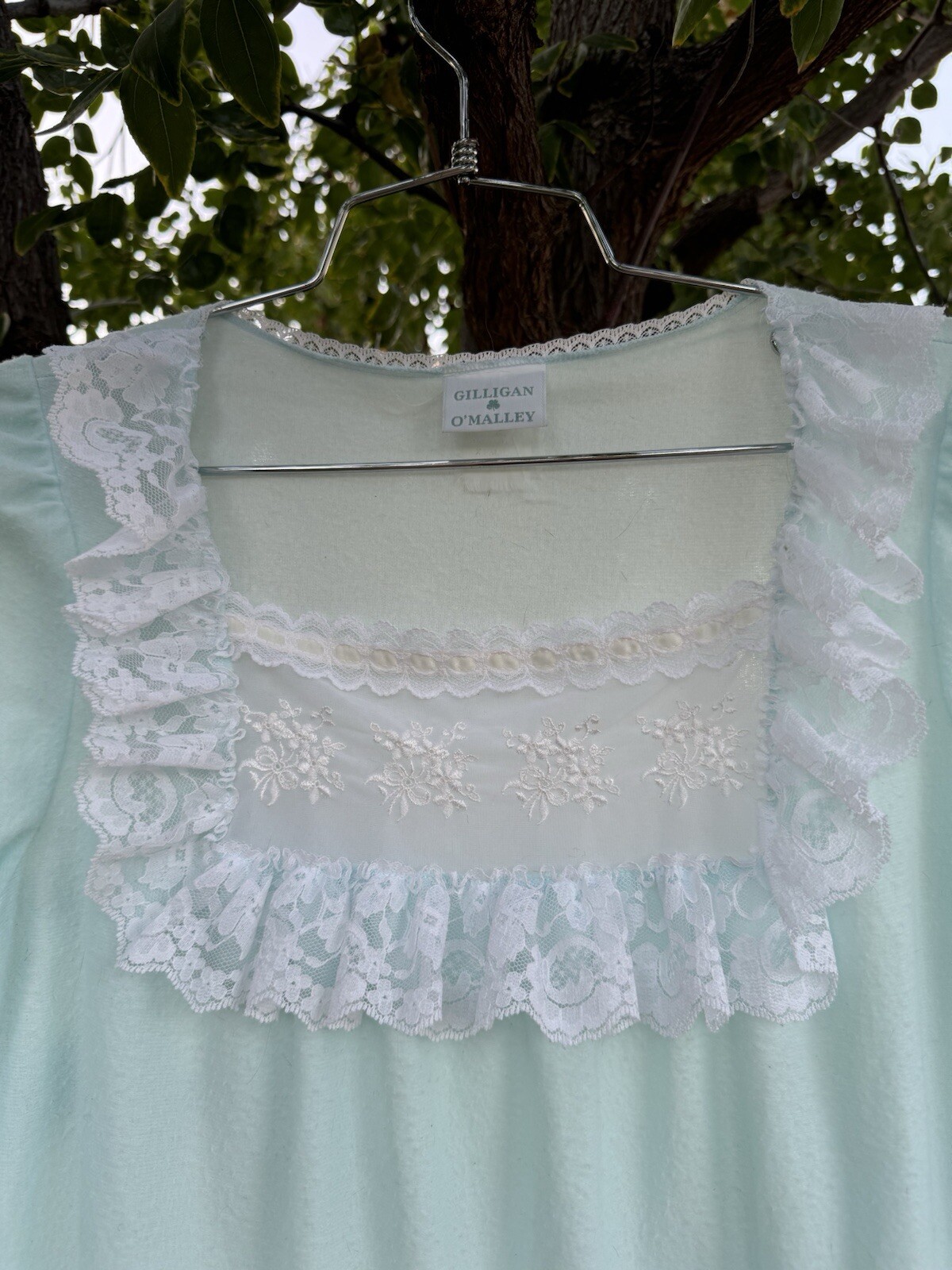 Vintage Gilligan O’Malley Blue Ruffle Night Gown Prairie Cottagecore 80s Granny