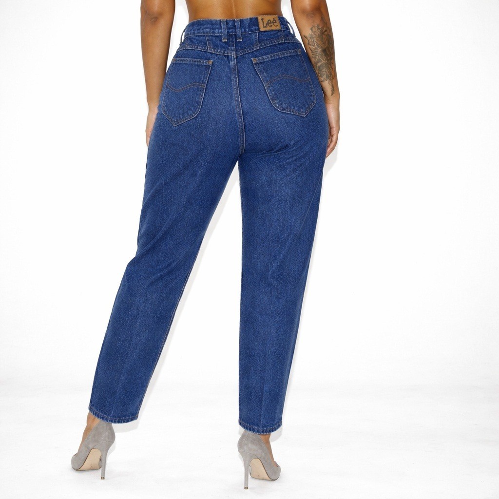 True 80s Vintage Dark Wash High Waist Tapered Leg Lee Jeans Womens 16