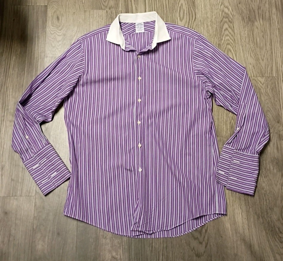VTG Brooks Brothers Egyptian Cotton Striped Formal Shirt Cufflink USA 16 1/2-33