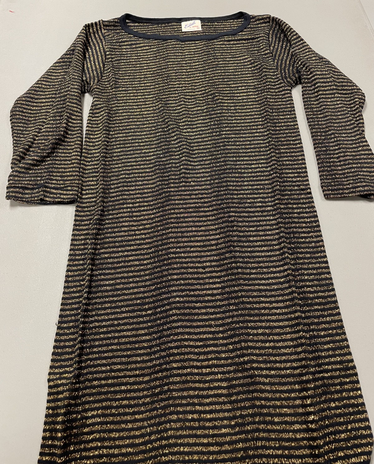 Vintage Edith A Miller Metallic Knit Black & Gold Stripe Dress – Size M