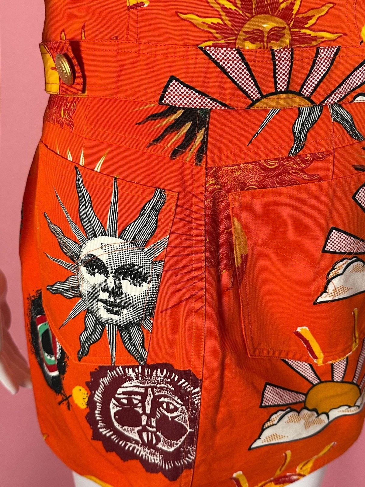 1990s MOSCHINO JEANS Orange Sun Print Cotton Vest & Skirt Set (XS)