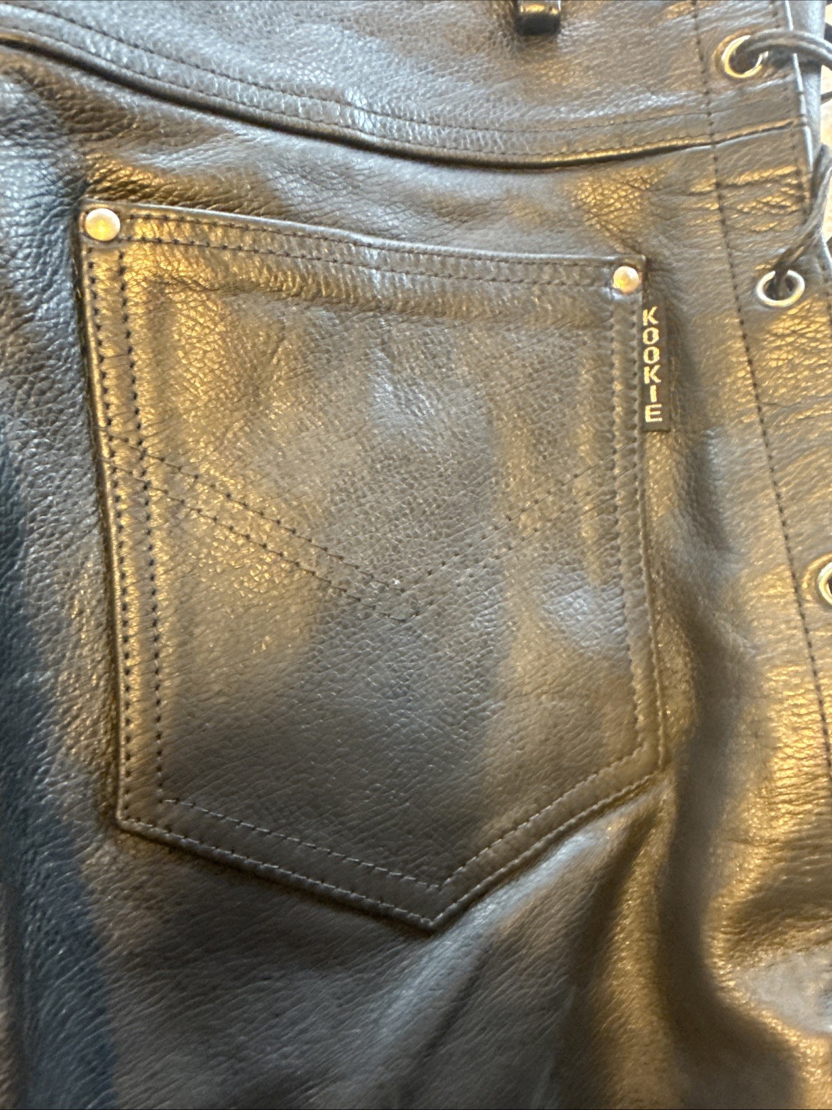 Vintage 80s/90s KOOKIE High-Waisted Leather Pants Tie Legs Size 33 Glam Rock