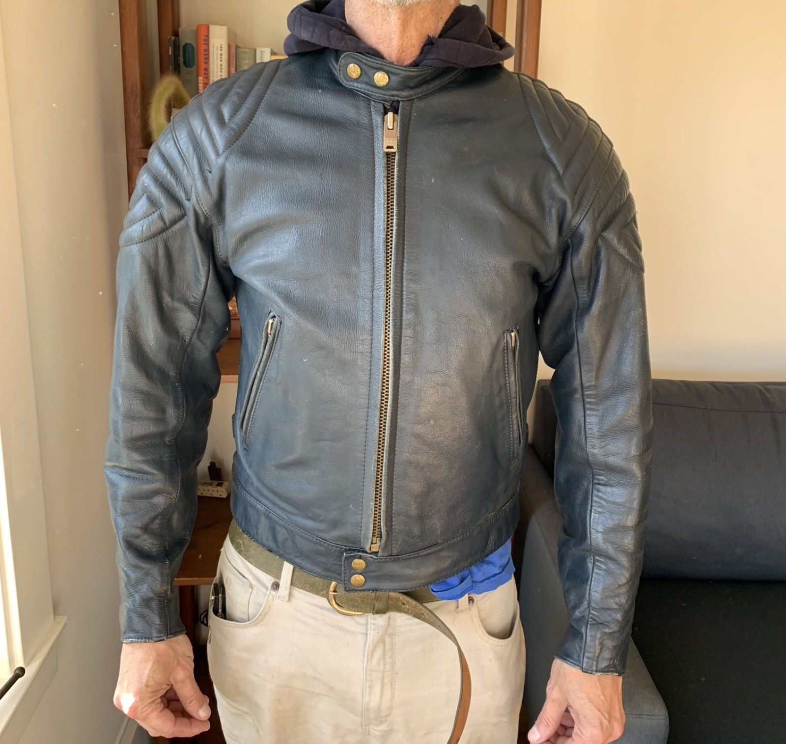 vintage MARS (Australian) BLUE leather motorcycle Jacket 1980s cafe racer 40*
