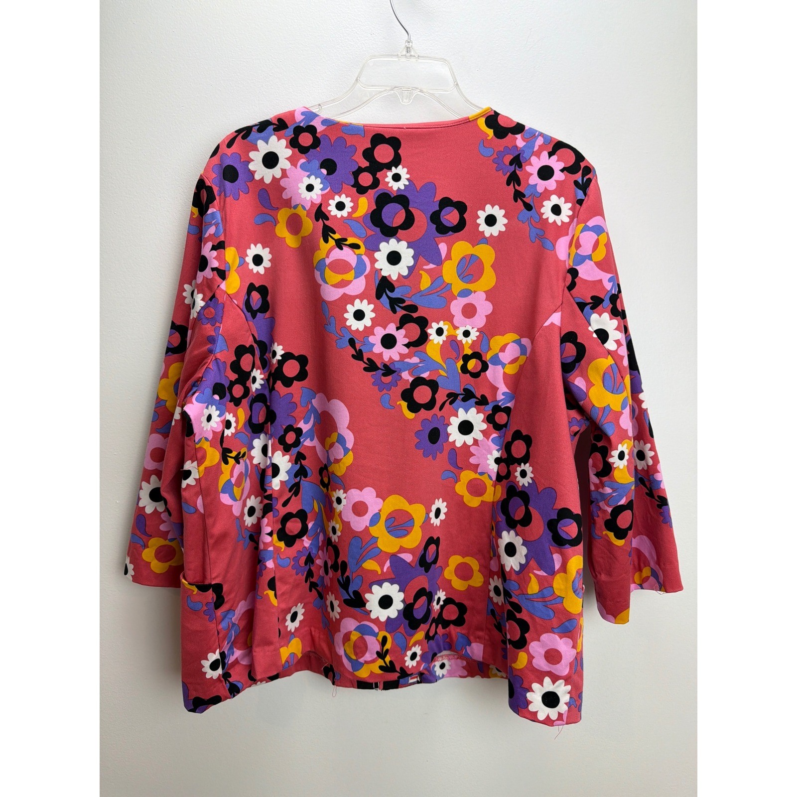 Bob Mackie Floral Full Zip Jacket Blazer XL 3/4 Sleeves Wearable Art Lightweight