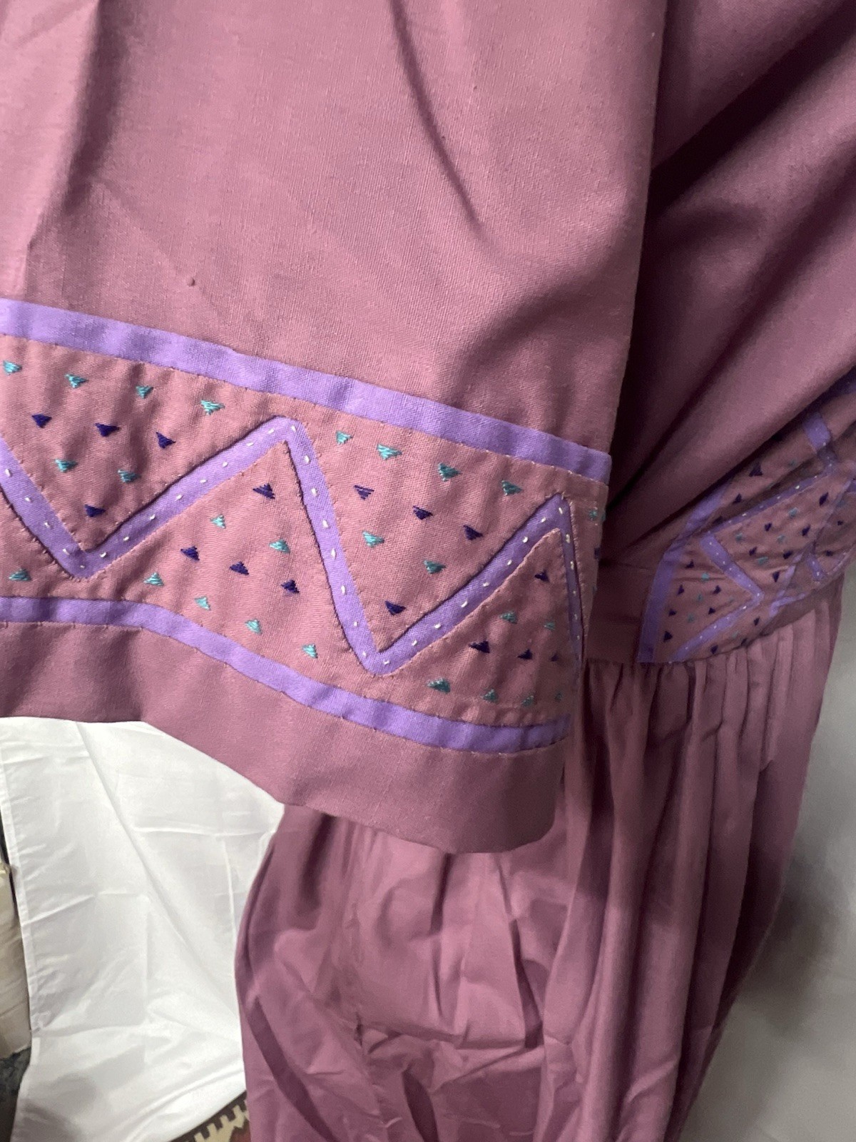 Vintage Folk Art 70s Dress Purple Quilted Tie Waist Maxi Midi Boho Caftan Cotton