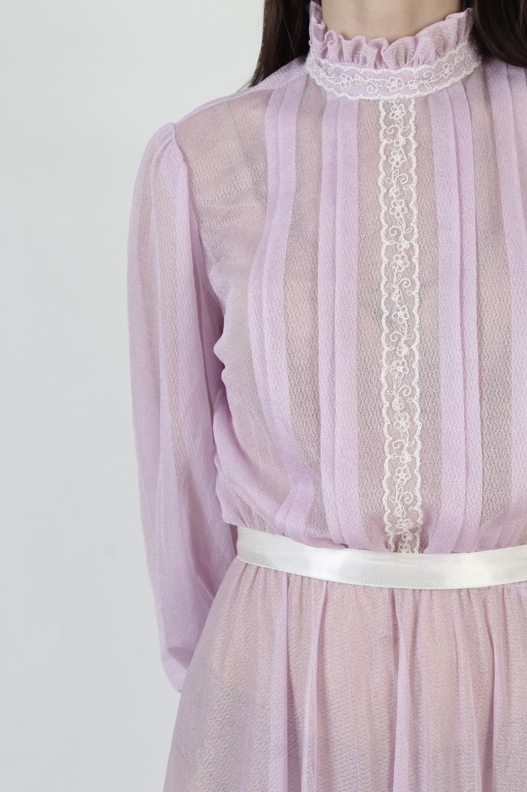 Vtg Sheer Purple Dress Sexy See Through Poet Bell Slv Bridesmaid Victorian Gown