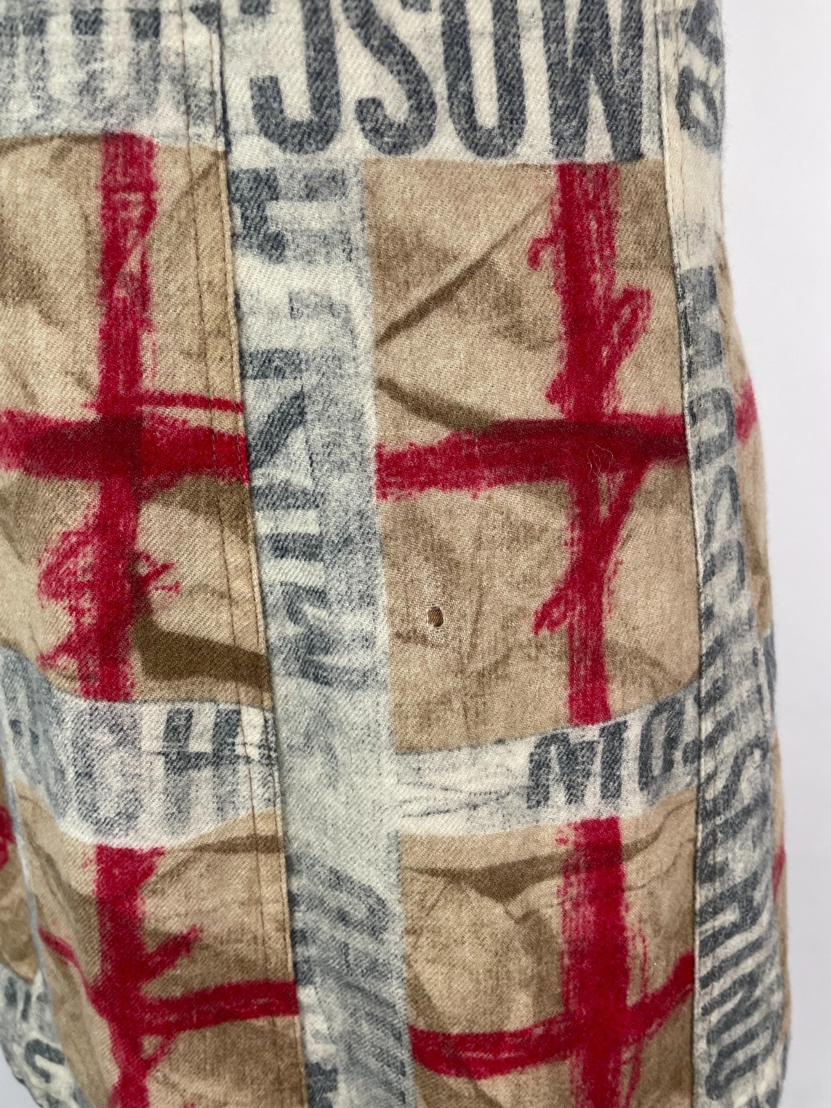 Vintage 90s MOSCHINO Plaid logo lettering mini dress wool 44 Italy DAMAGE