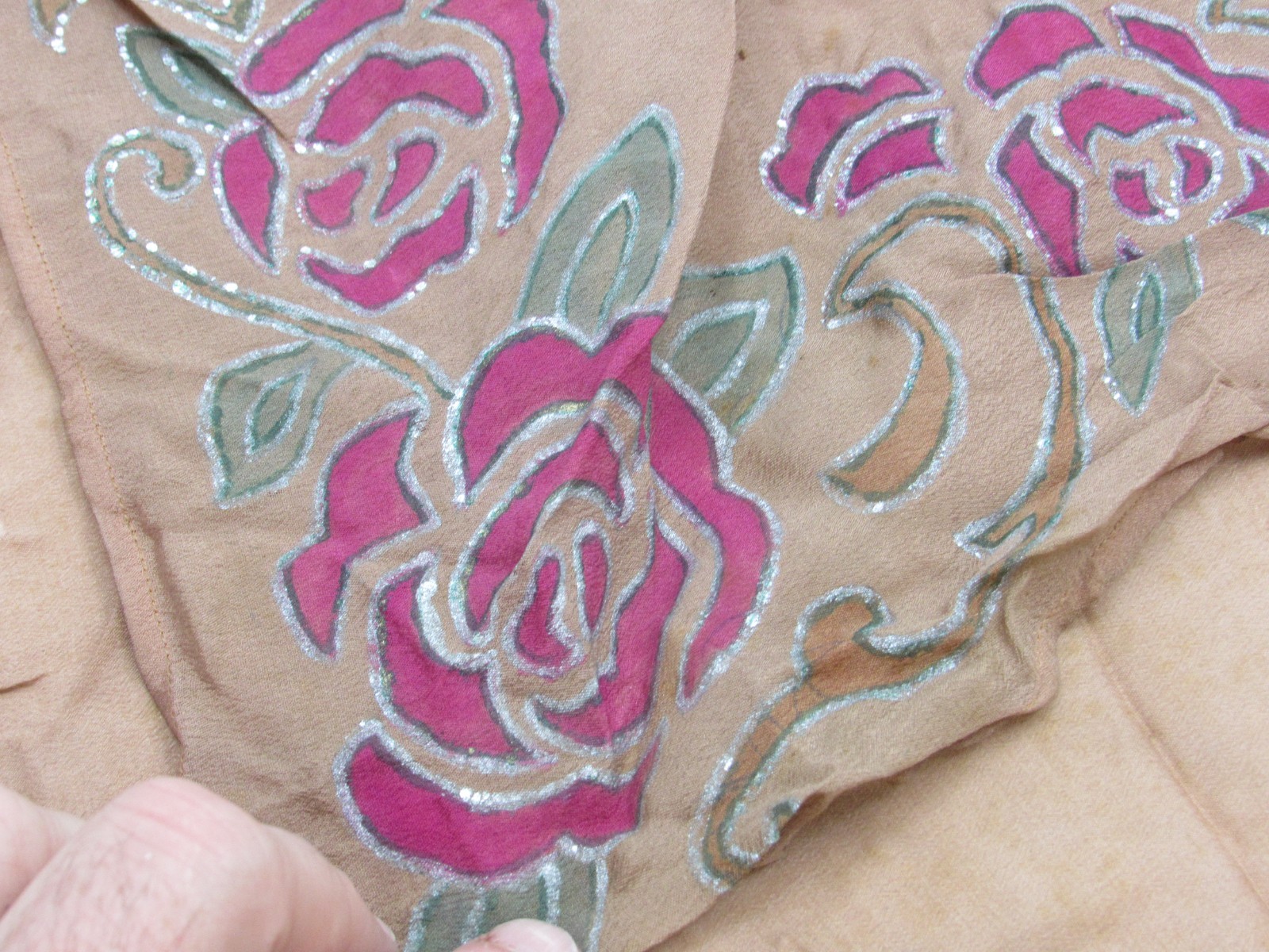 1940s Painted Lady Scarves Flowers FLoral 1950s Handpainted Lot Scarf