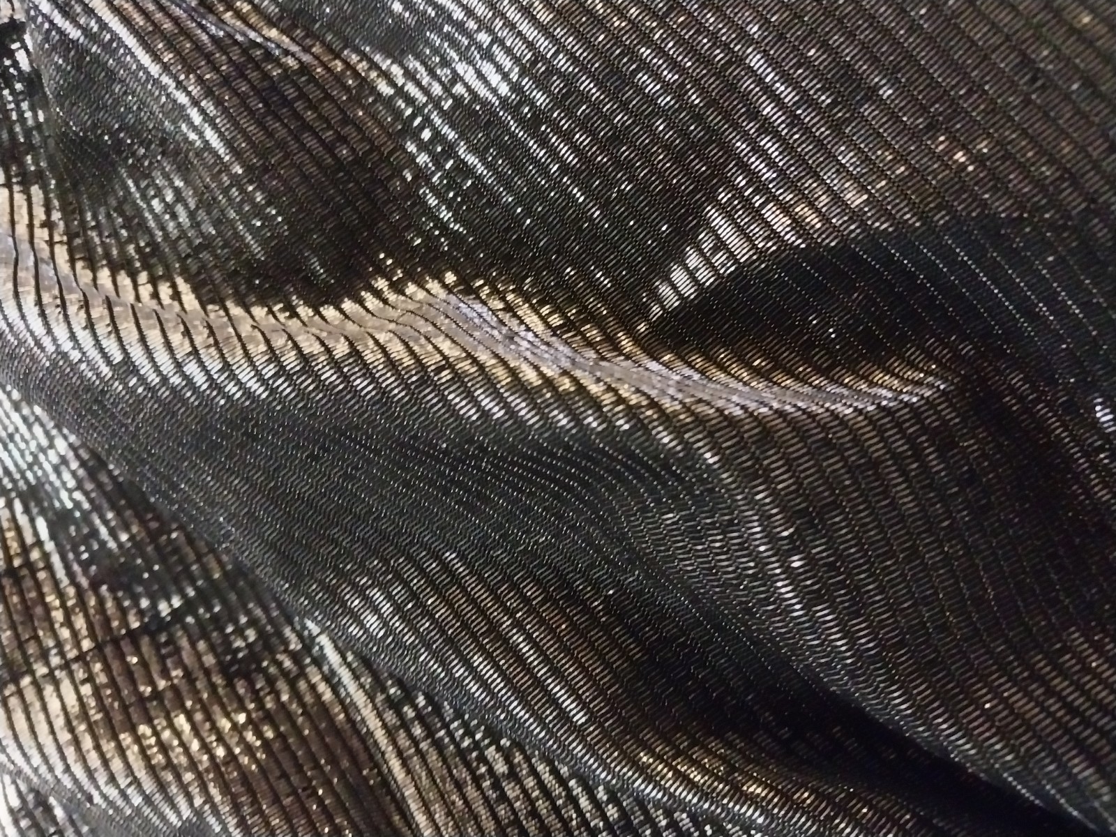 VTG SATIN SHINY METAL SILVER LAME ROUCHED STUDIO 70S 80S SHIRT DRESS BURLESQUE L