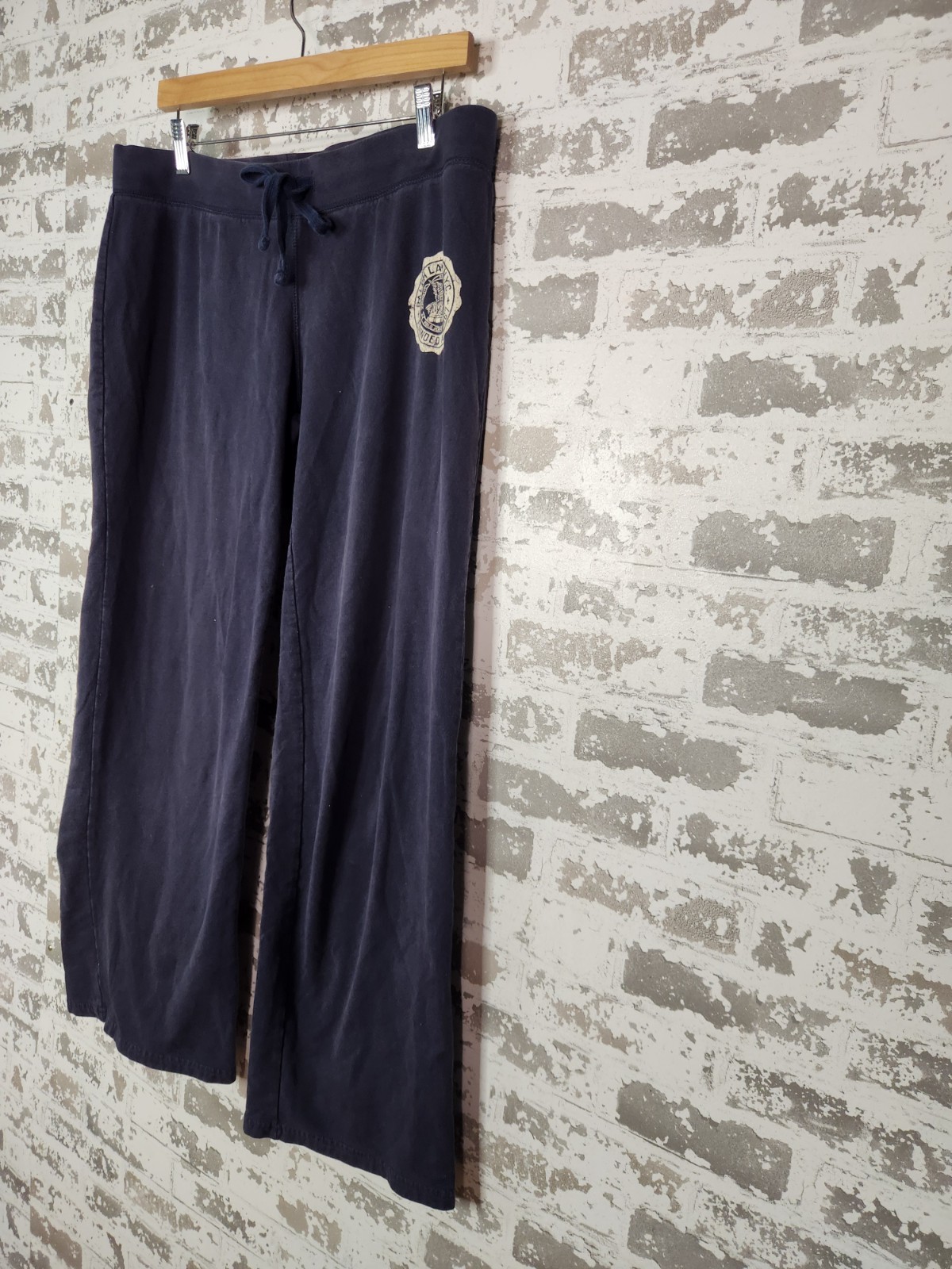 Vintage Polo Jeans Co Navy Blue Wide Leg Sweatpants with Varsity Crest Emblem