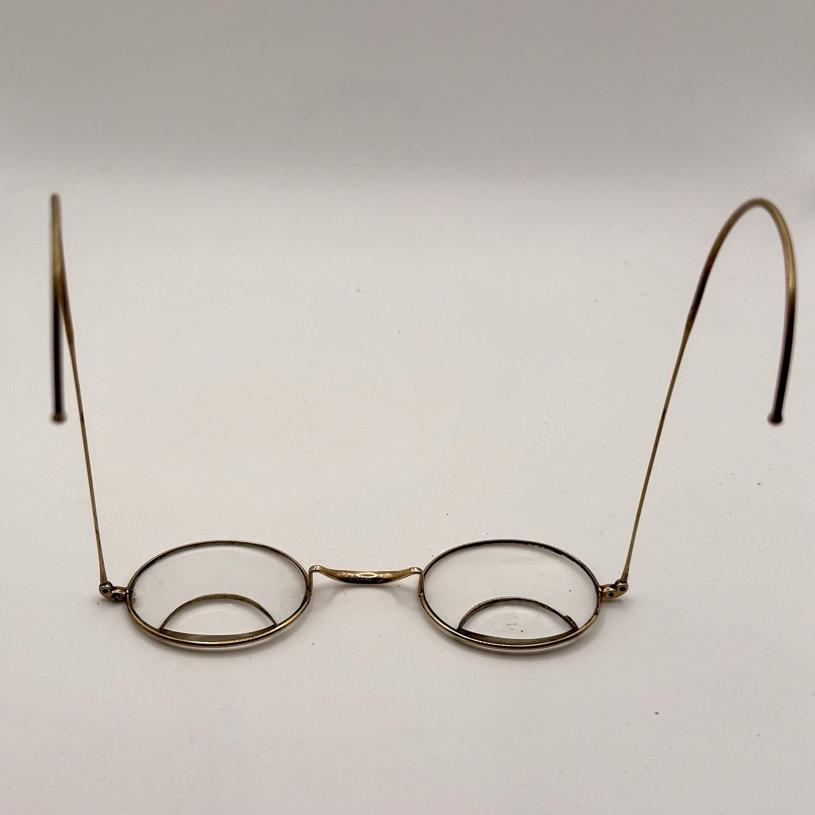 Antique Pince Nez Bifocal Spectacles Oval Wire Frame w Leather Case APEX