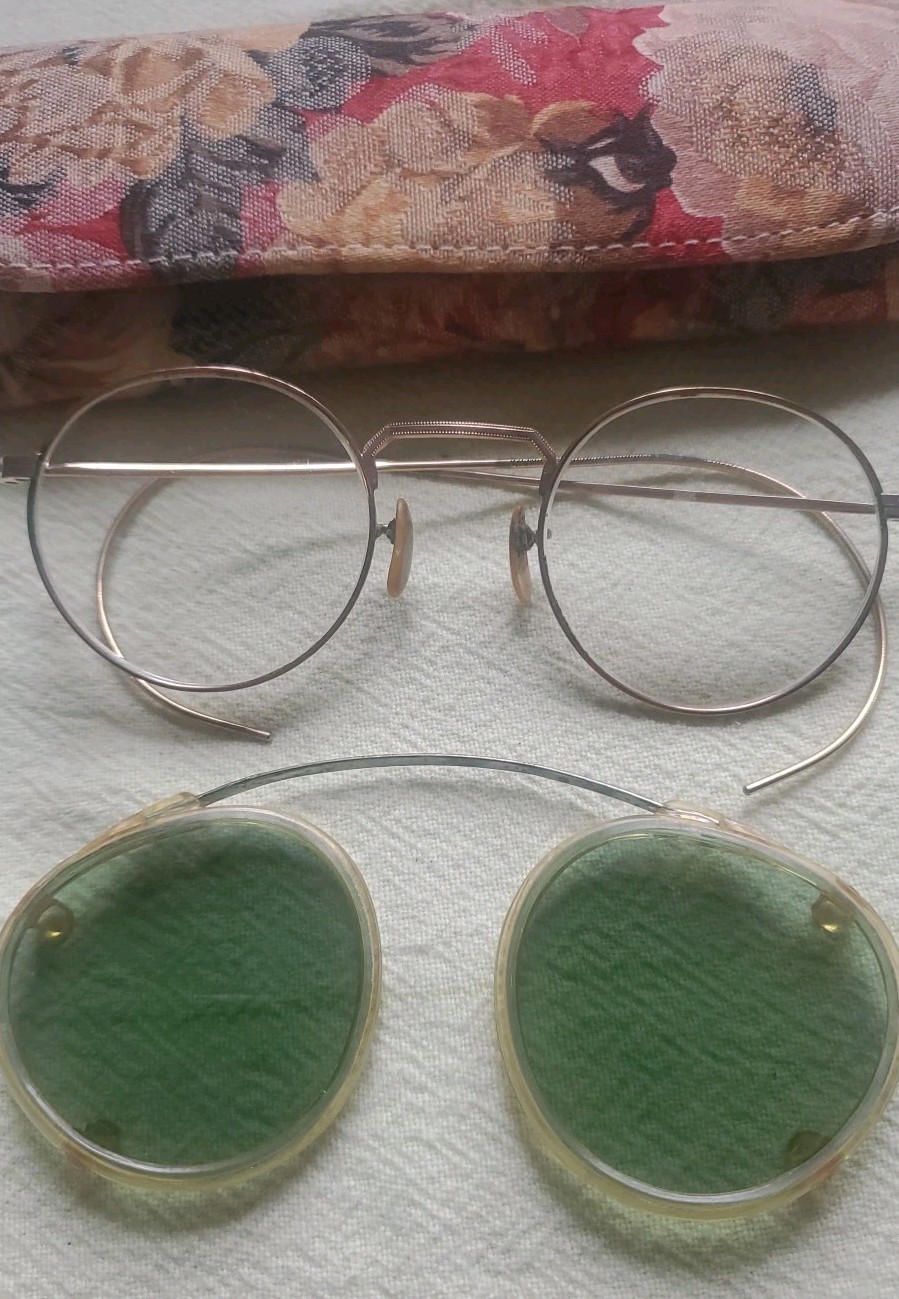 Vtg Hibo 1/10 12k Gf Round Frame W/ Sunglasses Clip-On Hinge To Hinge 120mm