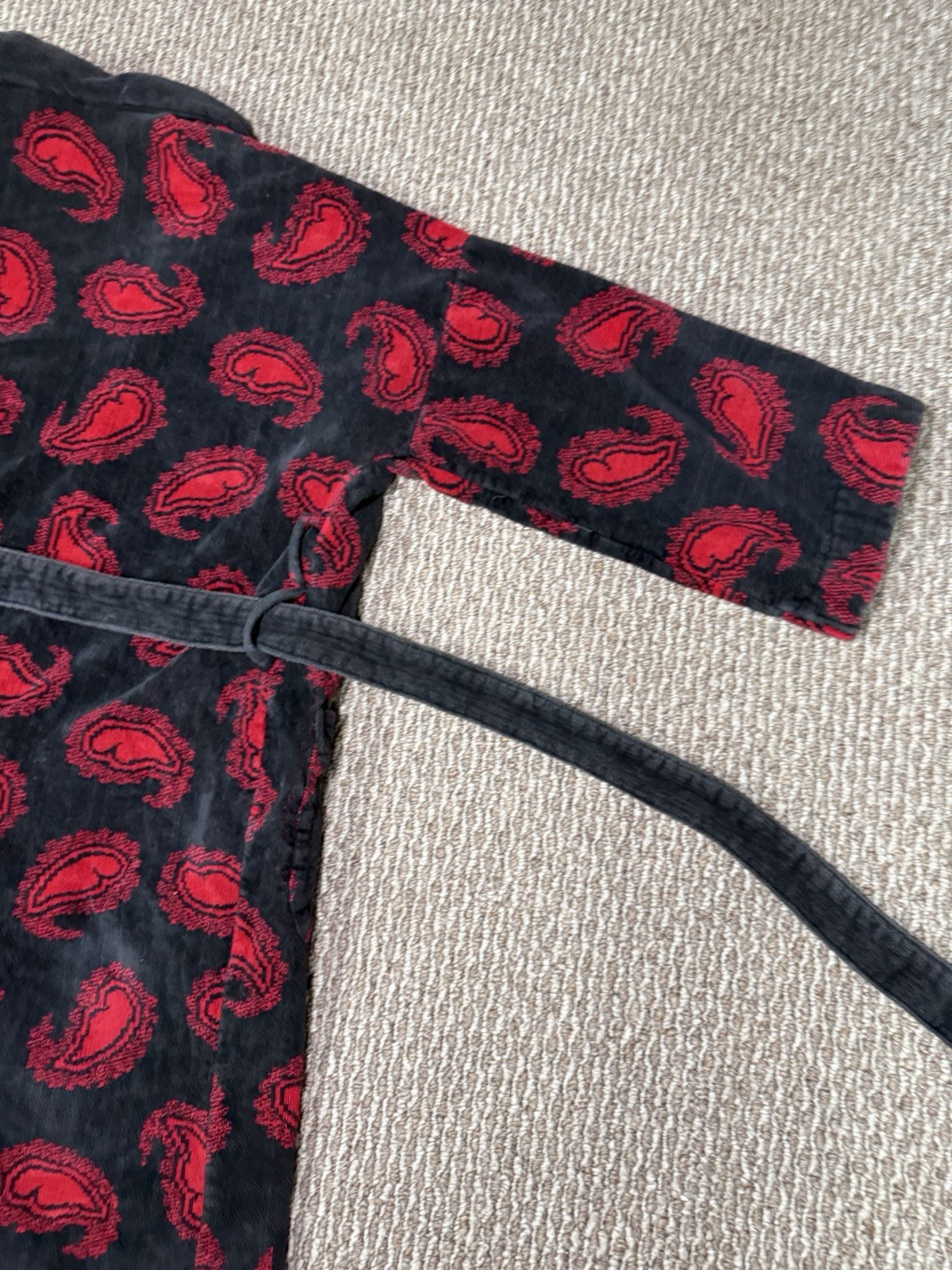 Vintage Terrycloth Robe Bill Blass Cotton Bathrobe One Size Red & Black Paisley