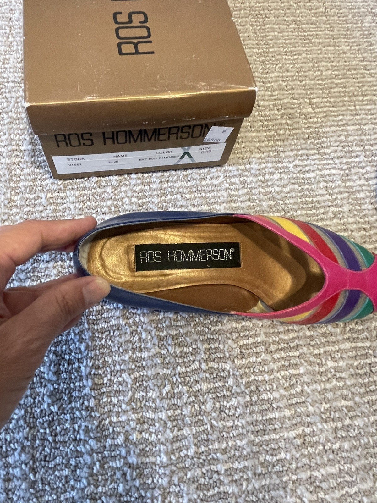 Vintage Slip On Pumps Sz 6 80s Ros Hommerson Rainbow Stripes Heels &original box