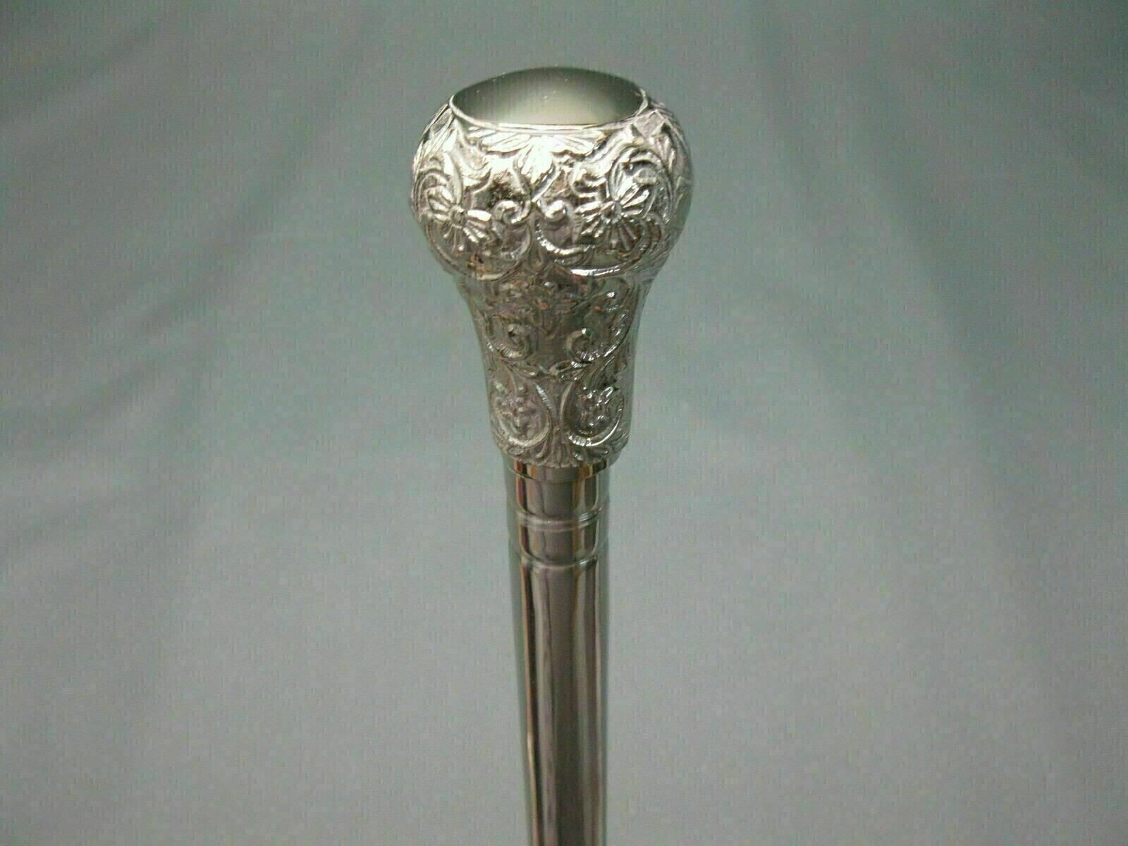 Antique Stainless Steel knob Royal Art Ornated Vintage Wallking Stick Present