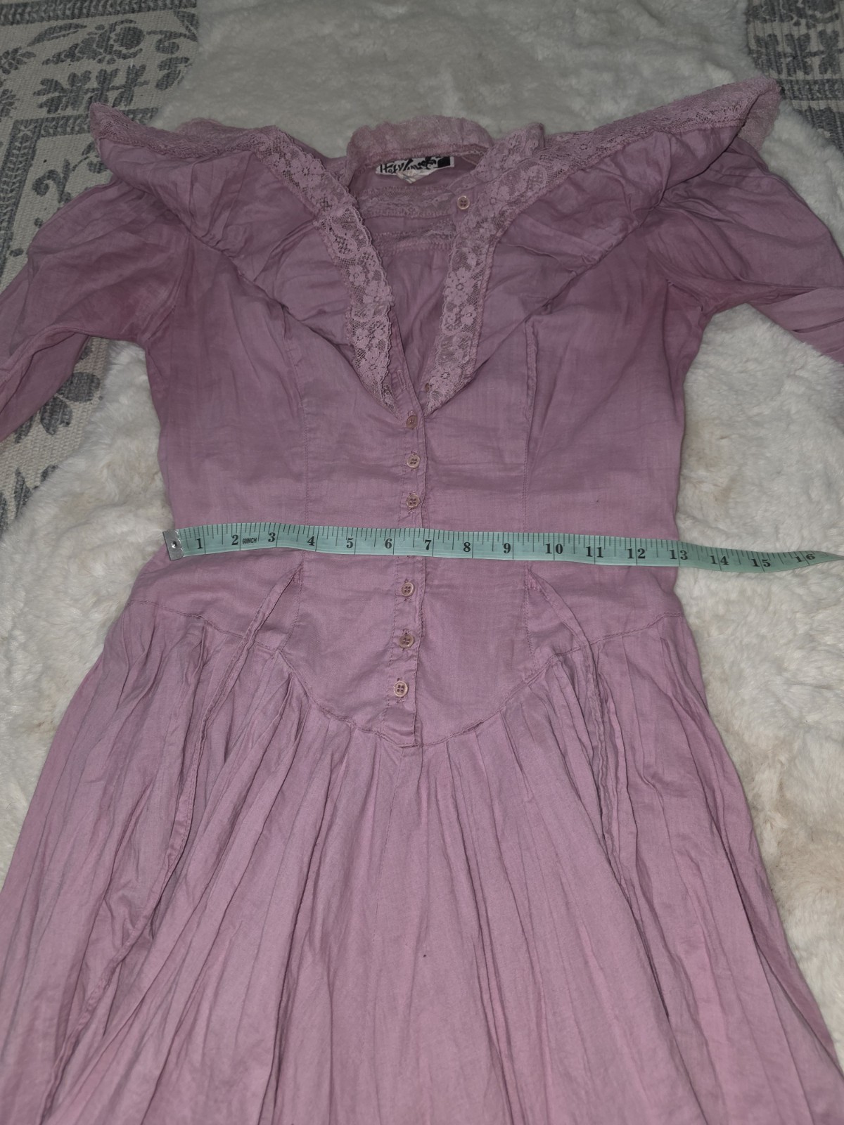 Vintage Foxy Lady 1970s Lilac Lavender Button Down Prairie Dress Cotton Xs/S