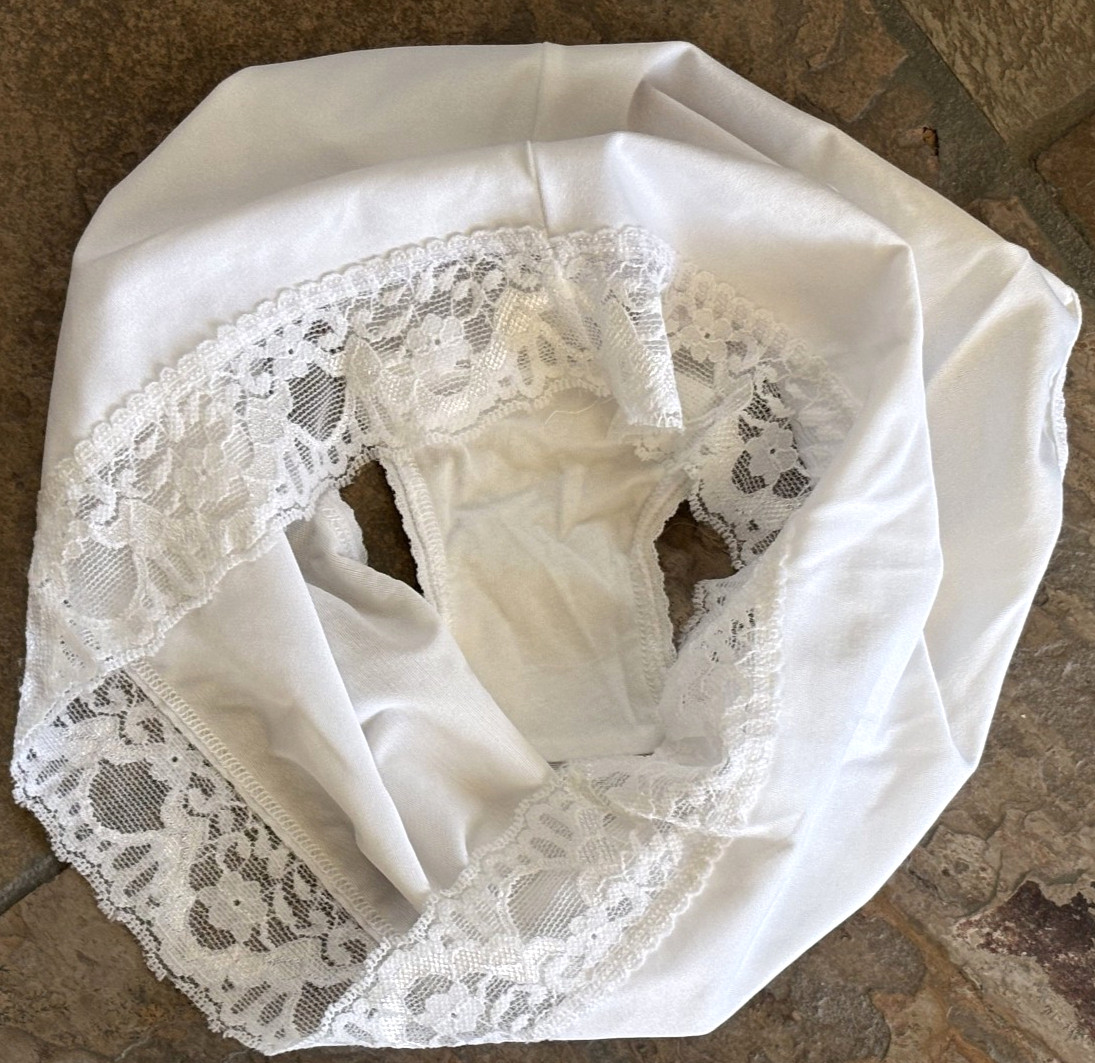 CABERNET 8/XL Ivory Lace Waistband Back Seam Brief Panties VINTAGE #3011
