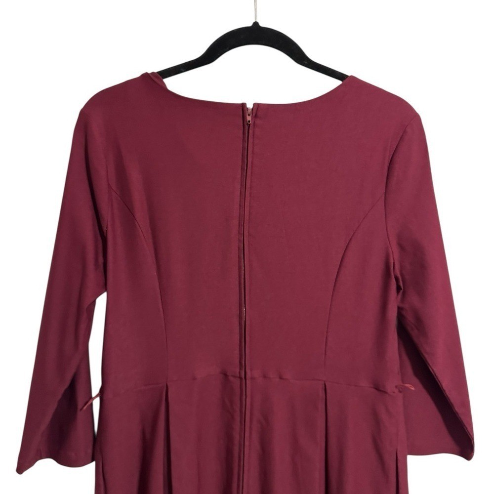 Modcloth Red Burgundy Midi Dress Fit and Flare Vintage Flare Swing Retro Size L