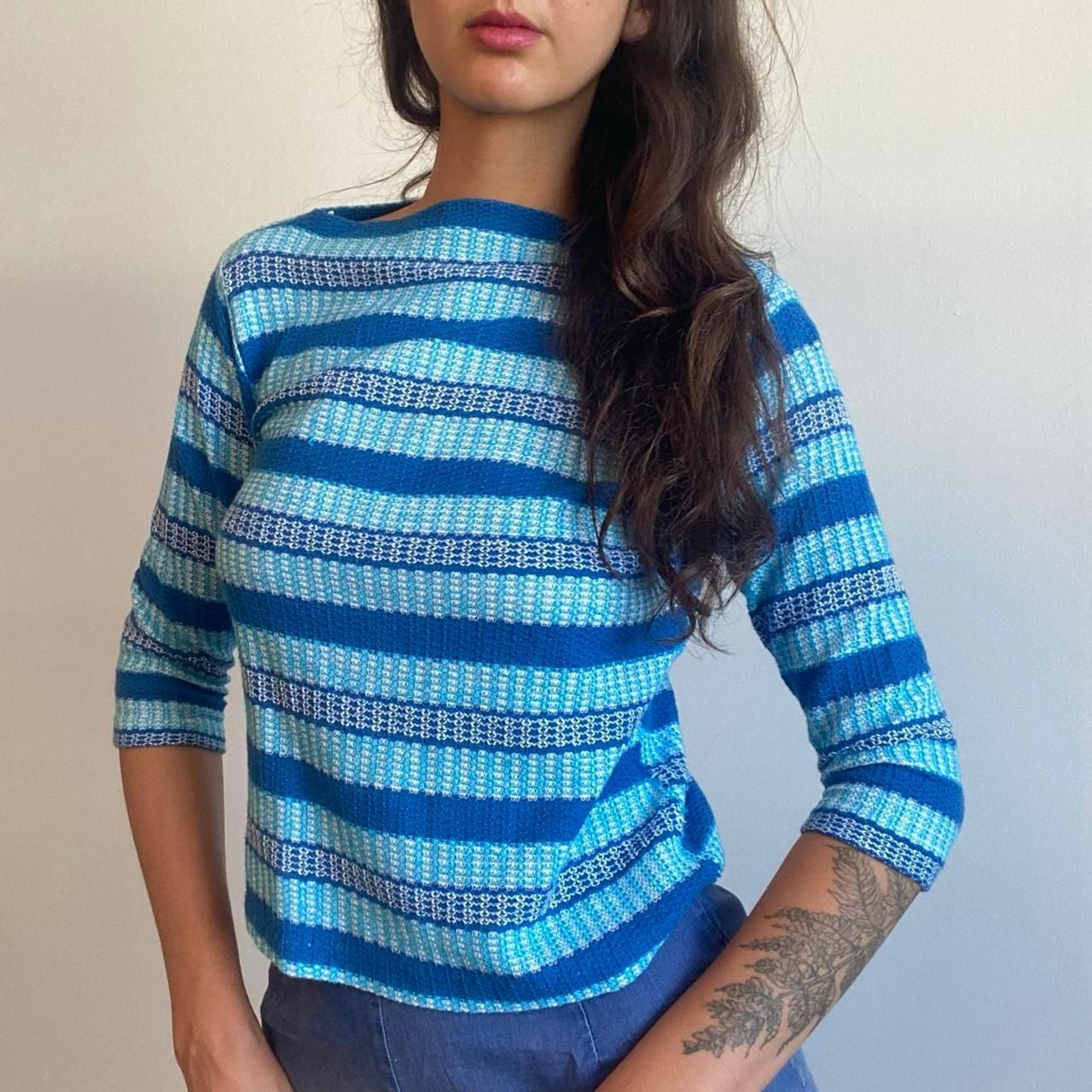 1950s /1960s cotton striped boat neck long sleeve top