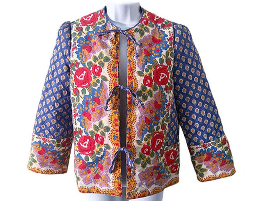 Rare 70s VTG Color Floral Quilted Cotton French Provincial Souleiado Jacket SM