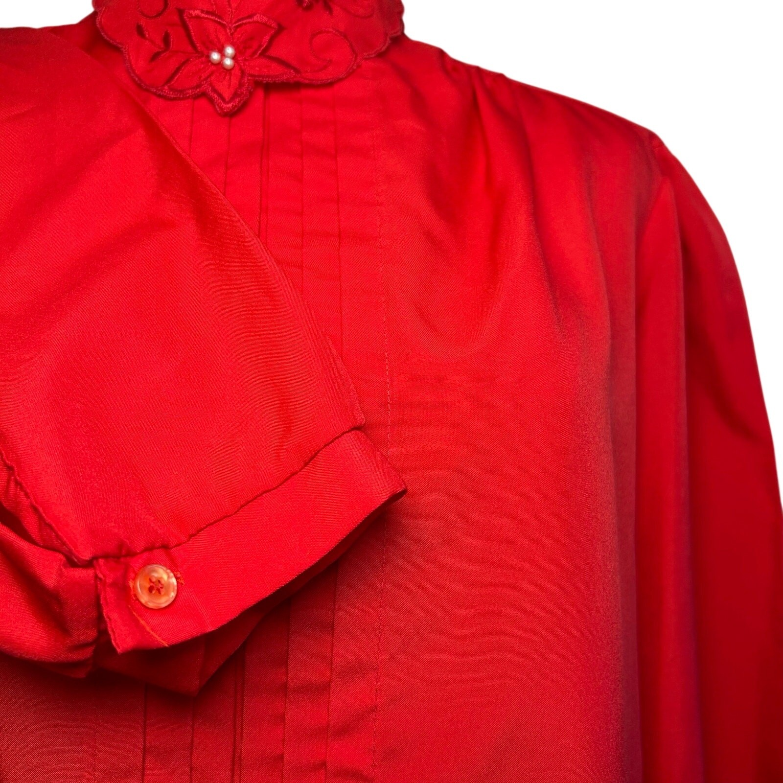 VTG 80s Claudia L Red Poinsettia Holiday Blouse Romantic Retro Twee Coquette