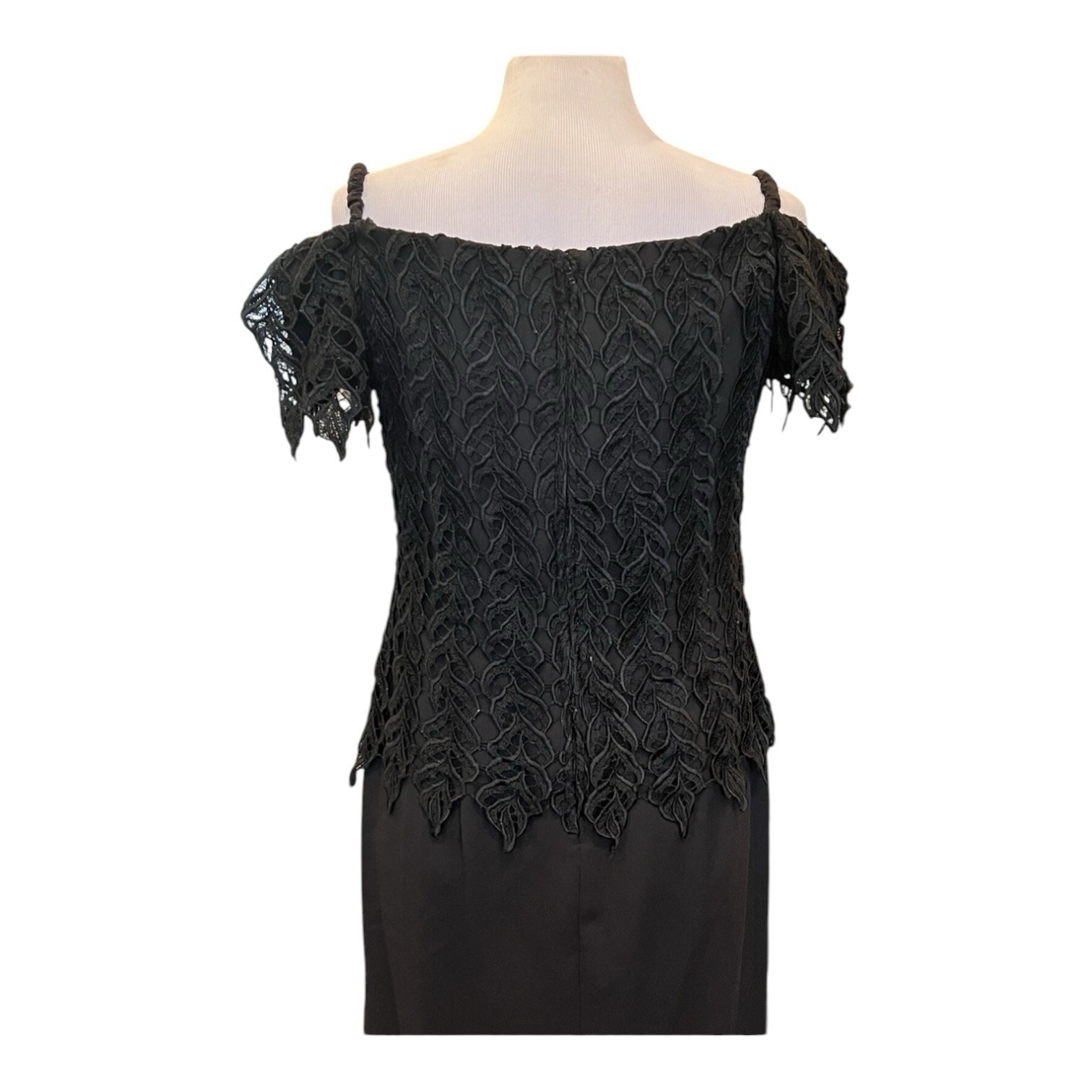 Vintage Cachet Bari Protas Black Lace Off Shoulder Cocktail Dress Gown Size 12