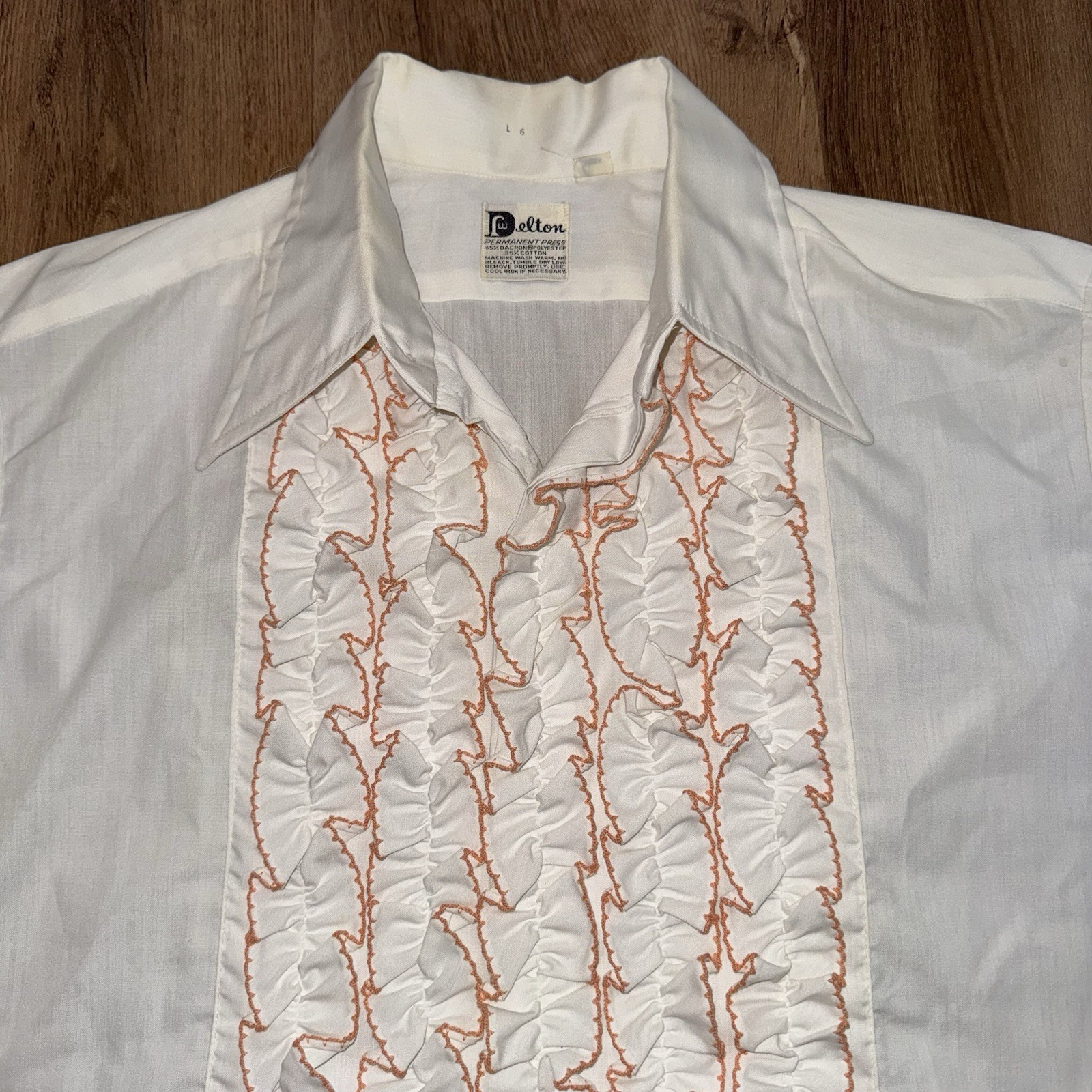Vtg Delton Tuxedo Shirt White Ruffles Tux 60s 70s Retro Prom Disco Mens Large 36